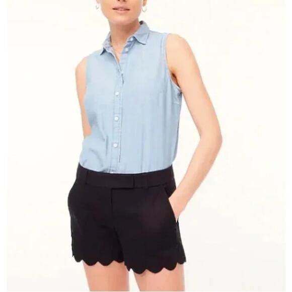 J. CREW NWT Black Scalloped Linen Blend Shorts // 8 - Picture 1 of 7